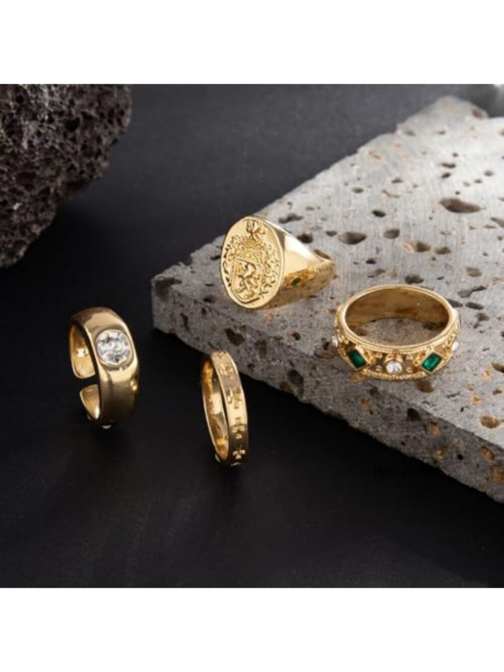 Hammered Stackable Knuckle Rings Set Geometric Statement Ring Pack - Picture 5 of 6